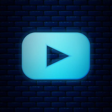 Parlayan neon oyun simgesi tuğla duvar arka planında izole edildi. Vektör İllüstrasyonu