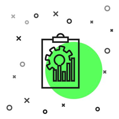 Grafik grafik simgesi beyaz arka planda yalıtılmış siyah çizgi Panosu. Metin dosyası simgesini bildirin. Muhasebe işareti. Denetim, analiz, planlama. Vektör İllüstrasyonu