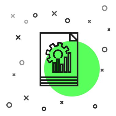 Grafik grafik simgesi beyaz arka planda yalıtılmış siyah çizgi Belge. Metin dosyası simgesini bildirin. Muhasebe işareti. Denetim, analiz, planlama. Vektör İllüstrasyonu