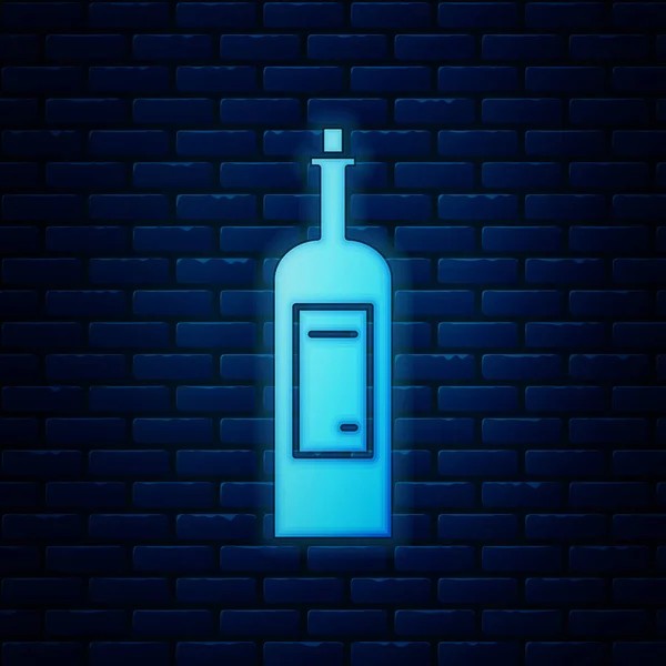 Glowing neon Bottle of wine icon isolated on brick wall background. Vector Illustration — Stock Vector