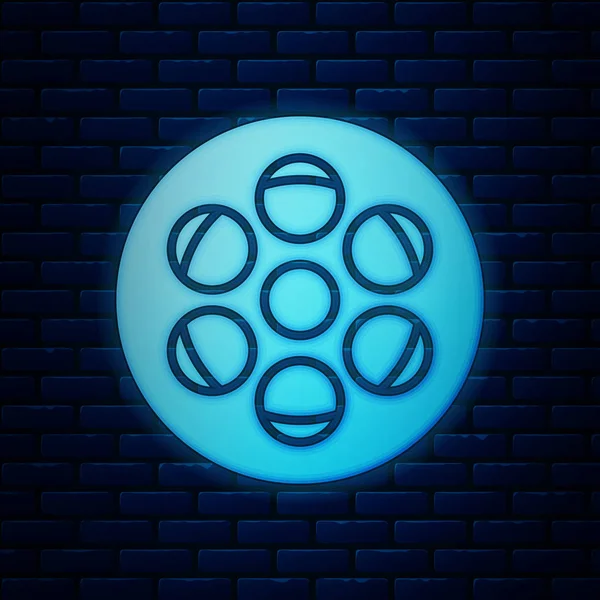 Parlak neon Film reel simgesi tuğla duvar arka plan üzerinde izole. Vektör çizim
