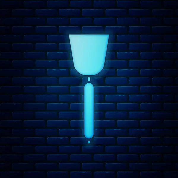 Icône de spatule néon brillant isolée sur fond de mur de briques. Icône de spatule de cuisine. Signe de spatule de barbecue. Barbecue et outil de grill. Illustration vectorielle — Image vectorielle