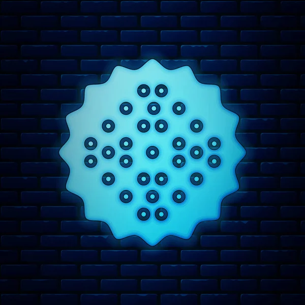 Parlayan neon kraker bisküvisi ikonu tuğla duvar arka planında izole edilmiş. Tatlı kurabiye. Vektör İllüstrasyonu