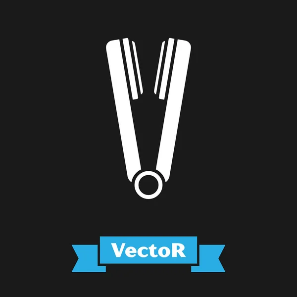 Weißer Lockenstab für Haarsymbol isoliert auf schwarzem Hintergrund. Haarglätter-Symbol. Vektorillustration — Stockvektor