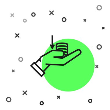 Siyah satır Para el simgesi beyaz arka plan üzerinde izole. Palm aşağı ile nakit tutar. Nakit maaş düşüşü. Vektör İllüstrasyonu