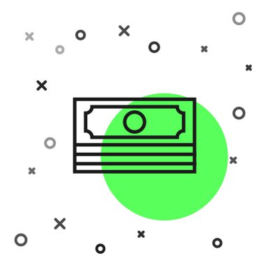 Siyah çizgi kağıt para yığını beyaz arka planda izole nakit ikonu. Para desteleri. Para birimi. Vektör İllüstrasyonu