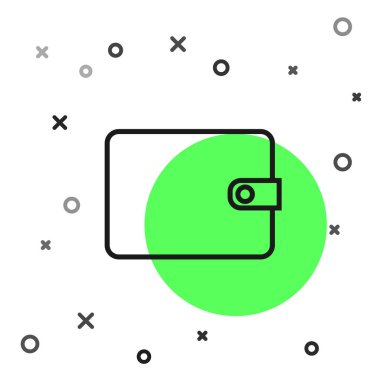 Beyaz arkaplanda siyah çizgi cüzdan simgesi izole edildi. Çanta ikonu. Nakit tasarruf sembolü. Vektör İllüstrasyonu