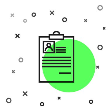 Beyaz arka planda yalıtılmış özgeçmiş simgesine sahip siyah çizgi Panosu. Cv başvurusu. Özgeçmiş, profil fotoğrafı ile iş başvuru formu. Vektör İllüstrasyonu