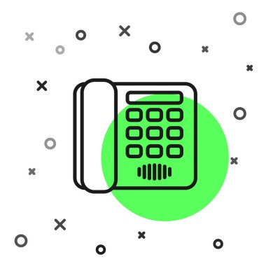 Beyaz arkaplanda siyah hat telefon ikonu izole edildi. Sabit telefon. Vektör İllüstrasyonu