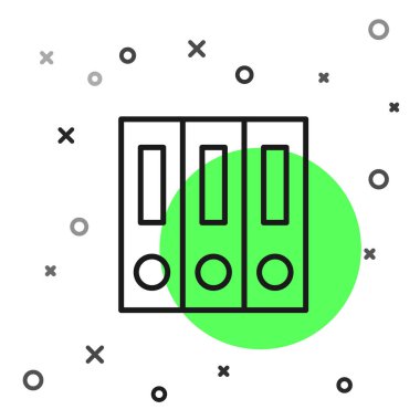 Beyaz arkaplanda siyah çizgi ofis dosyaları ve belge simgesi izole edildi. Ofis dosyaları. Dosya arşivleme işareti. Vektör İllüstrasyonu