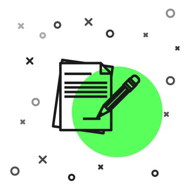 Siyah çizgi Boş defter ve beyaz arka plan üzerinde izole silgi simgesi ile kalem. Kağıt ve kalem. Vektör İllüstrasyonu