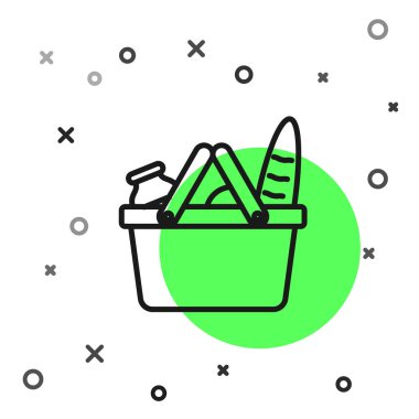 Siyah çizgi Alışveriş sepeti ve beyaz arka plan üzerinde izole gıda simgesi. Yiyecek dükkanı, süpermarket. Vektör İllüstrasyonu