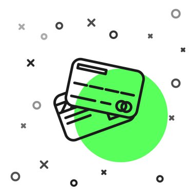 Siyah çizgi kredi kartı simgesi beyaz arkaplanda izole edildi. Çevrimiçi ödeme. Nakit çekilmesi. Finansal operasyonlar. Alışveriş tabelası. Vektör İllüstrasyonu