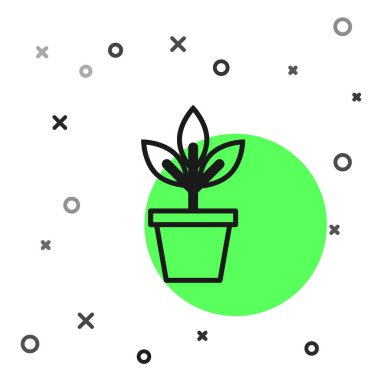 Beyaz arka planda yalıtılmış saksı simgesindeki siyah çizgi Çiçekler. Bir tencerede yetişen bitki. Saksı bitki işareti. Vektör İllüstrasyonu