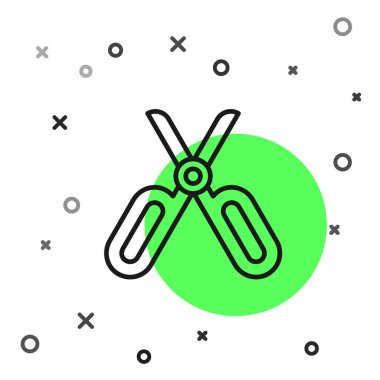 Siyah çizgi Makas simgesi beyaz arka plan üzerinde izole. Terzi sembolü. Kesici alet işareti. Vektör İllüstrasyonu