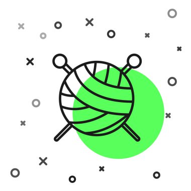 Beyaz arka planda izole örgü iğneleri simgesi ile siyah çizgi İplik topu. El yapımı, örgü veya terzi dükkanı için etiket. Vektör İllüstrasyonu