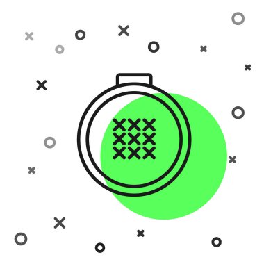 Siyah çizgi Yuvarlak ayarlanabilir nakış çember ikonu beyaz arka plan üzerinde izole. Nakış için iplik ve iğne. Vektör İllüstrasyonu