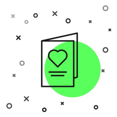 Beyaz arka plan üzerinde izole kalp simgesi ile Siyah çizgi Sevgililer günü parti el ilanı. Davet veya tebrik kartı için kutlama posteri şablonu. Vektör İllüstrasyonu