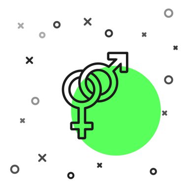 Siyah çizgi Cinsiyet simgesi beyaz arka planda yalıtılmış. Kadın ve erkeğin sembolleri. Seks sembolü. Vektör İllüstrasyonu