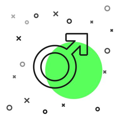 Siyah çizgi Erkek cinsiyet sembolü simgesi beyaz arka plan üzerinde izole. Vektör İllüstrasyonu