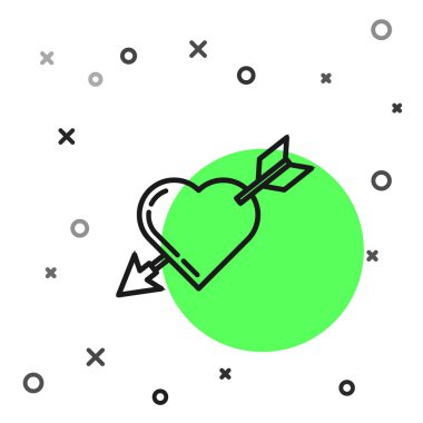 Beyaz arka planda izole kalp ve ok simgesi ile Siyah çizgi Amour sembolü. Aşk işareti. Sevgililer günü sembolü. Vektör İllüstrasyonu