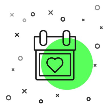 Beyaz arka planda izole edilmiş kalp simgesine sahip siyah çizgi Takvim. Sevgililer günü. Aşk sembolü. 14 Şubat. Vektör İllüstrasyonu