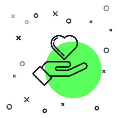 Siyah çizgi Kalp el simgesi beyaz arka plan üzerinde izole. El aşk sembolü veriyor. Vektör İllüstrasyonu