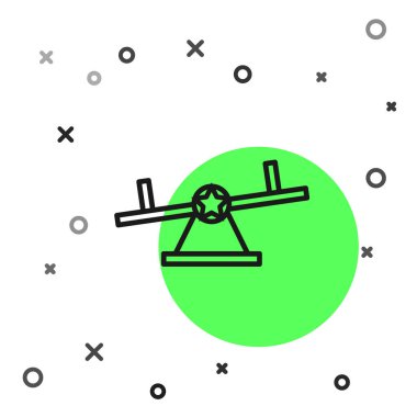 Beyaz arka planda yalıtılmış siyah çizgi Seesaw simgesi. Teeter eşit tahta. Oyun alanı sembolü. Vektör İllüstrasyonu