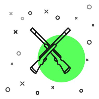 Siyah çizgi İki beyaz arka plan üzerinde izole av tüfeği simgesi geçti. Av silahı. Vektör İllüstrasyonu