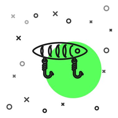 Siyah çizgi Balıkçılık yem simgesi beyaz arka plan üzerinde izole. Olta takımı. Vektör İllüstrasyonu