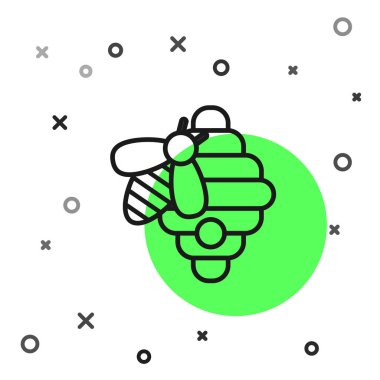 Beyaz arka planda izole arılar simgesi için siyah çizgi Hive. Arı kovanı sembolü. Apiary ve arıcılık. Tatlı doğal yemekler. Vektör İllüstrasyonu