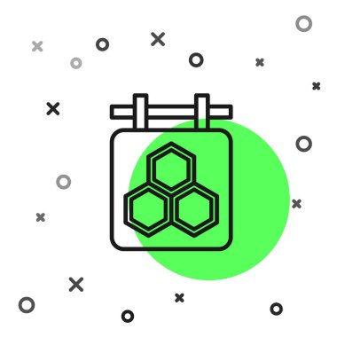 Beyaz arka plan üzerinde izole petek ile Siyah çizgi Asılı işareti. Tabela simgesi. Bal hücreleri sembolü. Tatlı doğal yemekler. Vektör İllüstrasyonu