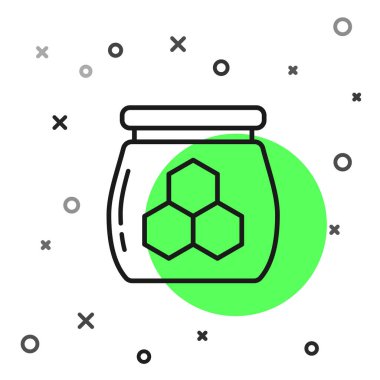 Beyaz arka plan üzerinde izole bal simgesisiyah çizgi Kavanoz. Yemek bankası. Tatlı doğal gıda sembolü. Vektör İllüstrasyonu