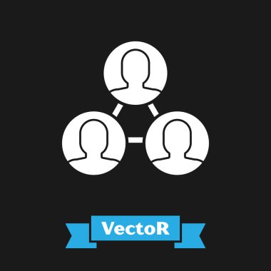 Beyaz Proje ekibinin üs simgesi siyah arkaplanda izole edildi. İş analizi ve planlama, danışmanlık, takım çalışması, proje yönetimi. Vektör İllüstrasyonu