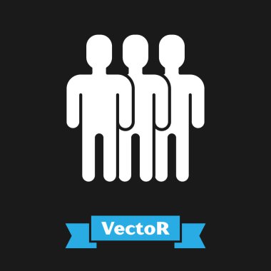 Beyaz Kullanıcılar grup simgesi siyah arka planda yalıtılmış. Kişi grubu simgesi. İş avatarı simgesi - kullanıcı profil simgesi. Vektör İllüstrasyonu