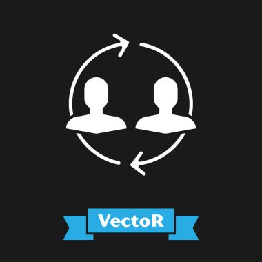 Beyaz İnsan Kaynakları simgesi siyah arkaplanda izole edildi. İnsan kaynakları yönetimi kavramı, profesyonel personel araştırması, baş avcı işi. Vektör İllüstrasyonu