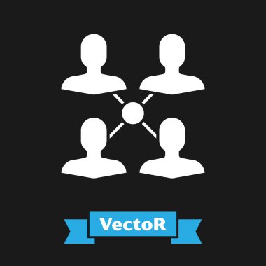 Beyaz Proje ekibinin üs simgesi siyah arkaplanda izole edildi. İş analizi ve planlama, danışmanlık, takım çalışması, proje yönetimi. Vektör İllüstrasyonu