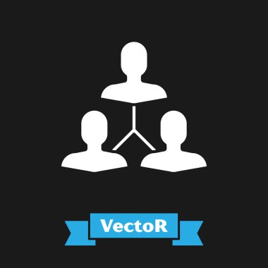 Beyaz Proje ekibinin üs simgesi siyah arkaplanda izole edildi. İş analizi ve planlama, danışmanlık, takım çalışması, proje yönetimi. Vektör İllüstrasyonu