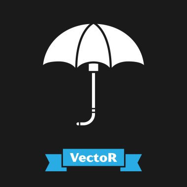 Siyah arkaplanda izole edilmiş beyaz klasik açık şemsiye simgesi. Yağmur koruma sembolü. Vektör İllüstrasyonu