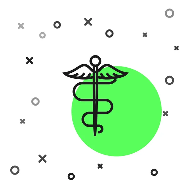 Черная линия Кадуцей змея медицинский символ значок изолирован на белом фоне. Медицина и здравоохранение. Эмблема для аптеки или лекарств, аптеки. Векторная миграция — стоковый вектор