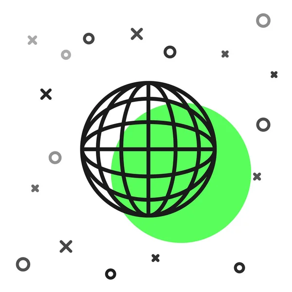 Schwarze Linie Erdglobus-Symbol isoliert auf weißem Hintergrund. Welt- oder Erdzeichen. Globales Internetsymbol. Geometrische Formen. Vektorillustration — Stockvektor