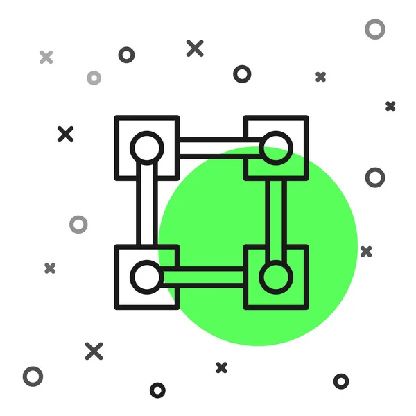 Icono de tecnología Blockchain de línea negra aislado sobre fondo blanco. Datos criptomoneda. Negocio abstracto de tecnología de red de cadena de bloques geométricos. Ilustración vectorial — Archivo Imágenes Vectoriales