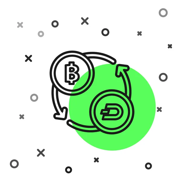 Schwarze Linie Kryptowährungsbörse Symbol isoliert auf weißem Hintergrund. Bitcoin, um das Börsensymbol zu zerschlagen. Kryptowährungstechnologie, mobiles Banking. Vektorillustration — Stockvektor