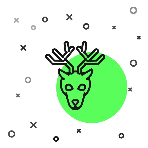 Czarna linia głowa jelenia z ikoną poroża na białym tle. Ilustracja wektorowa — Wektor stockowy