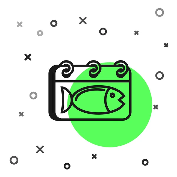 Календарь черной линии с иконкой рыбы на белом фоне. День рыб. Векторная миграция — стоковый вектор