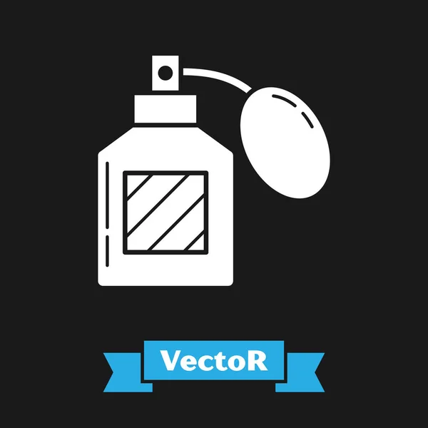 White Aftershave Symbol isoliert auf schwarzem Hintergrund. Kölner Sprühbild. Männliche Parfümflasche. Vektorillustration — Stockvektor