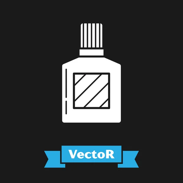 Icono Aftershave blanco aislado sobre fondo negro. Icono de spray de Colonia. Frasco de perfume masculino. Ilustración vectorial — Vector de stock