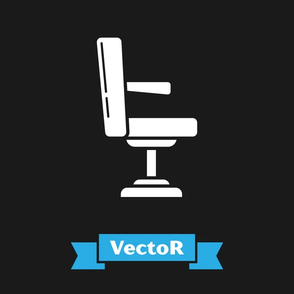 Weißer Barbershop Stuhl Symbol isoliert auf schwarzem Hintergrund. Friseursessel-Schild. Vektorillustration — Stockvektor