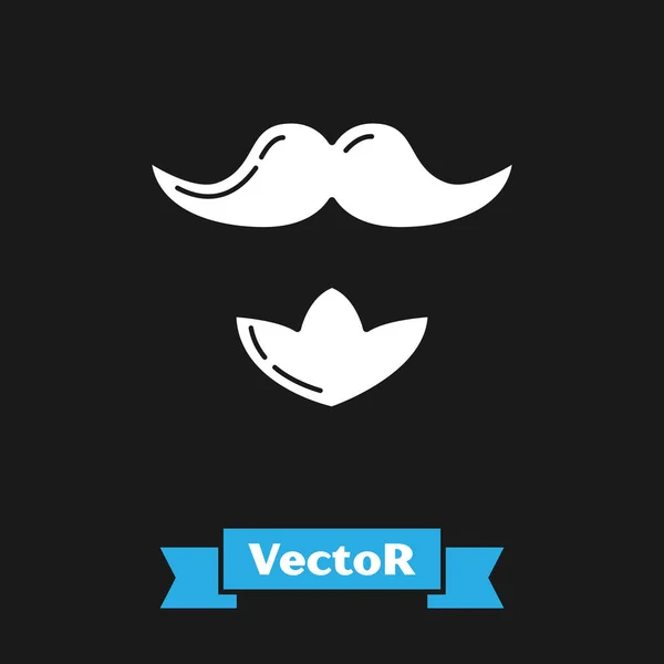 Ícone de bigode branco e barba isolado no fundo preto. Símbolo da barbearia. Estilo de cabelo facial. Ilustração vetorial — Vetor de Stock