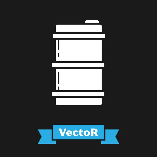 Icono del barril de cerveza de metal blanco aislado sobre fondo negro. Ilustración vectorial — Vector de stock